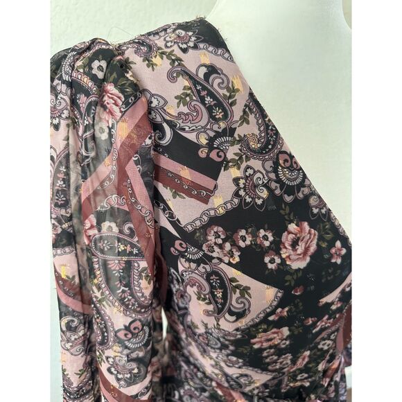 Eliza J Patchwork Print High Low Faux Wrap Dress Size 2 - Picture 3 of 10